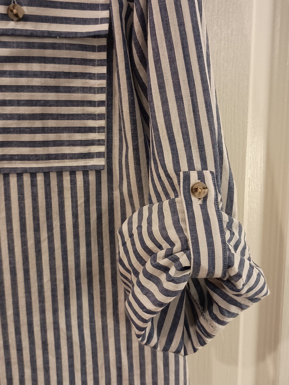 Eden & Olivia Navy and White Striped Button-Down Shirt - Picture 15 of 16